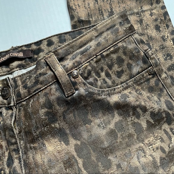 Roberto Cavalli Leopard Metallic Sheen Skinny Jeans Sz 6 - Picture 4 of 7